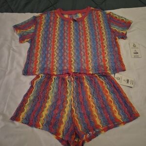 No Boundaries Colorful Crochet Top and Shorts Set